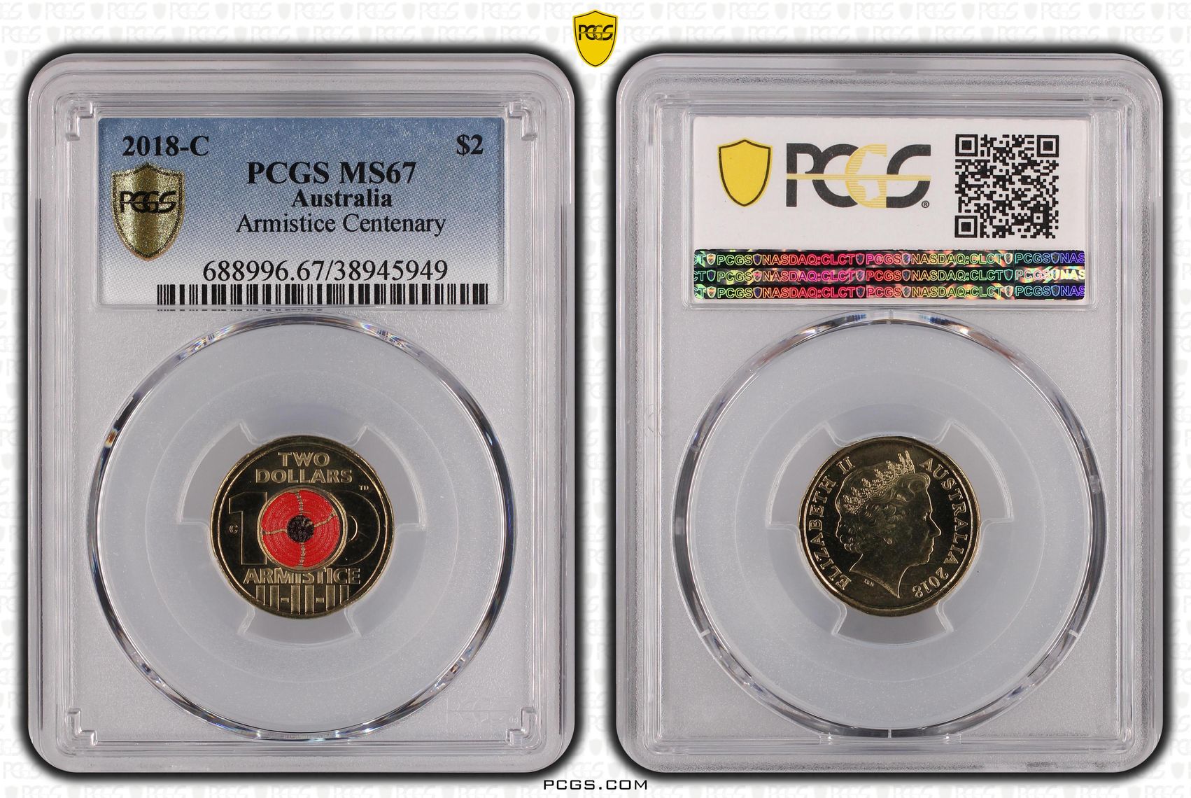 2018-C Australia Two Dollar, $2 Armistice Centenary PCGS - MS67 -949
