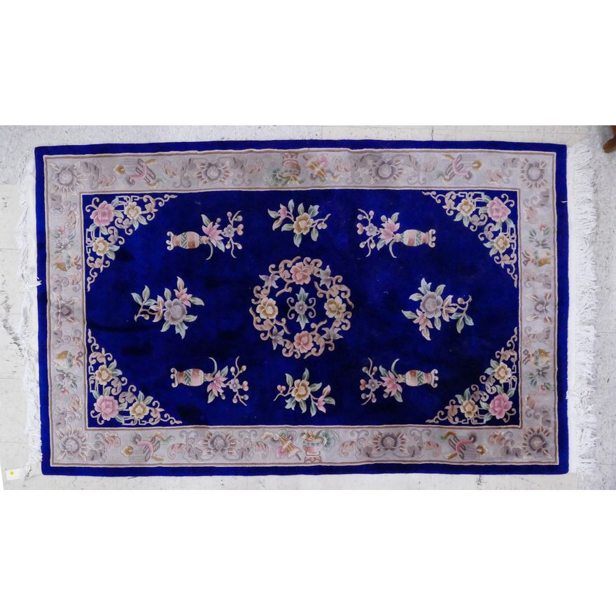 Chinese Sculpted Wool Cobalt Blue Rug- 5x8'