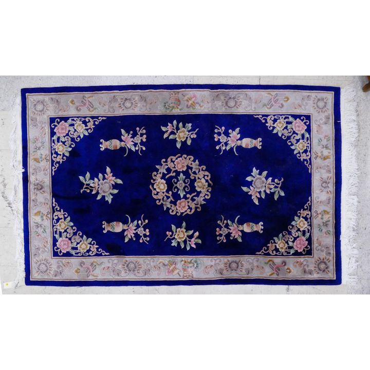 Chinese Sculpted Wool Cobalt Blue Rug- 5x8'