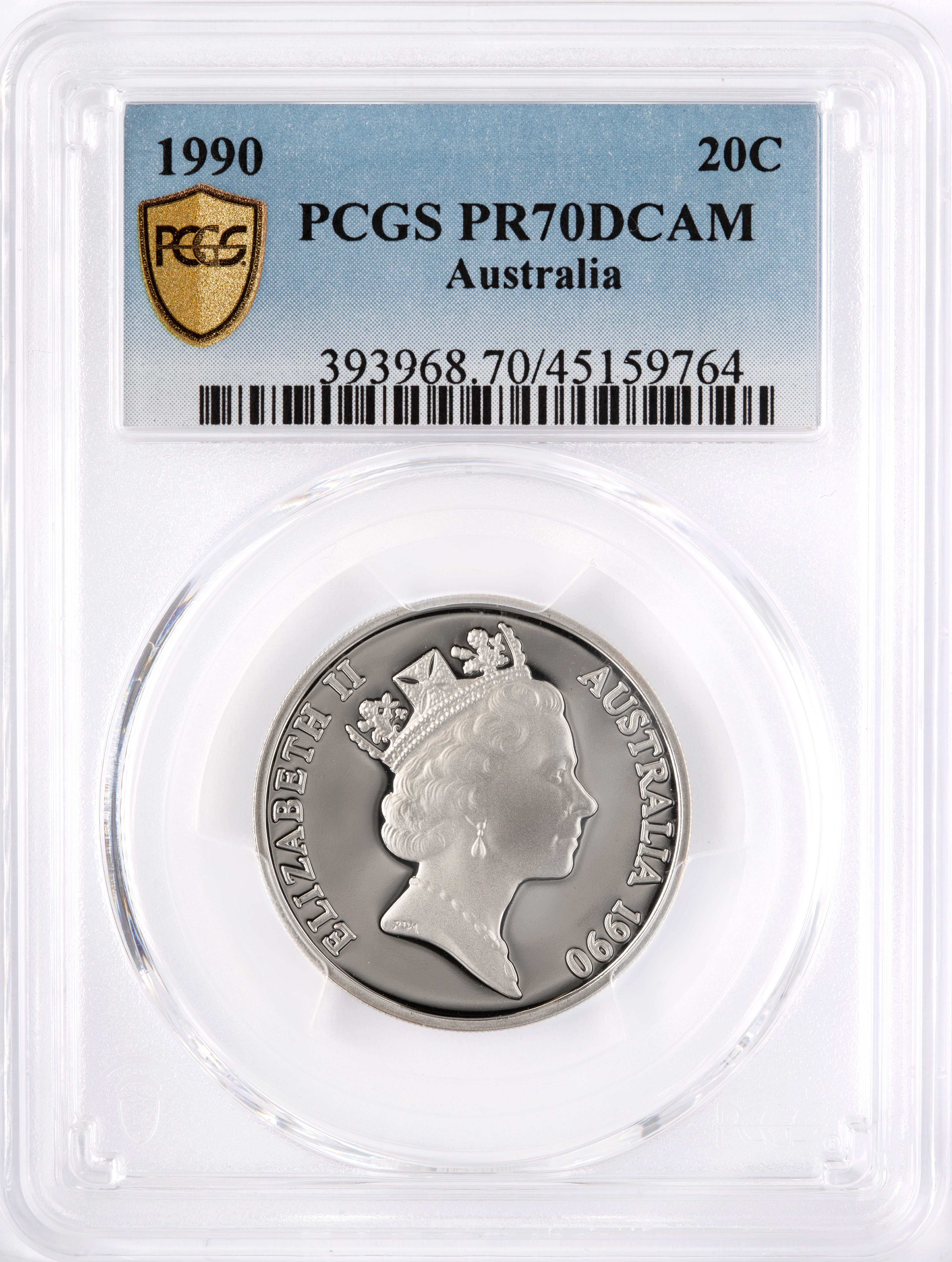 Top pop, Twenty Cent, 1990, PCGS PR70DCAM