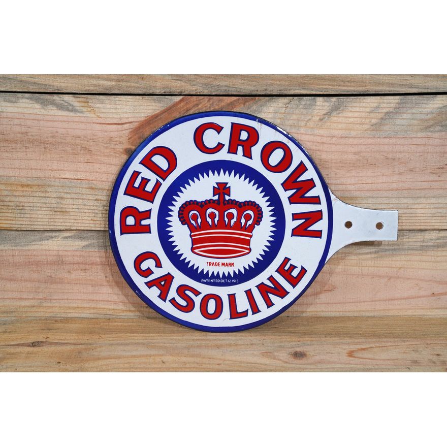 Red Crown Gasoline Double Sided Porcelain Paddle Sign Rare Size TAC 9.5