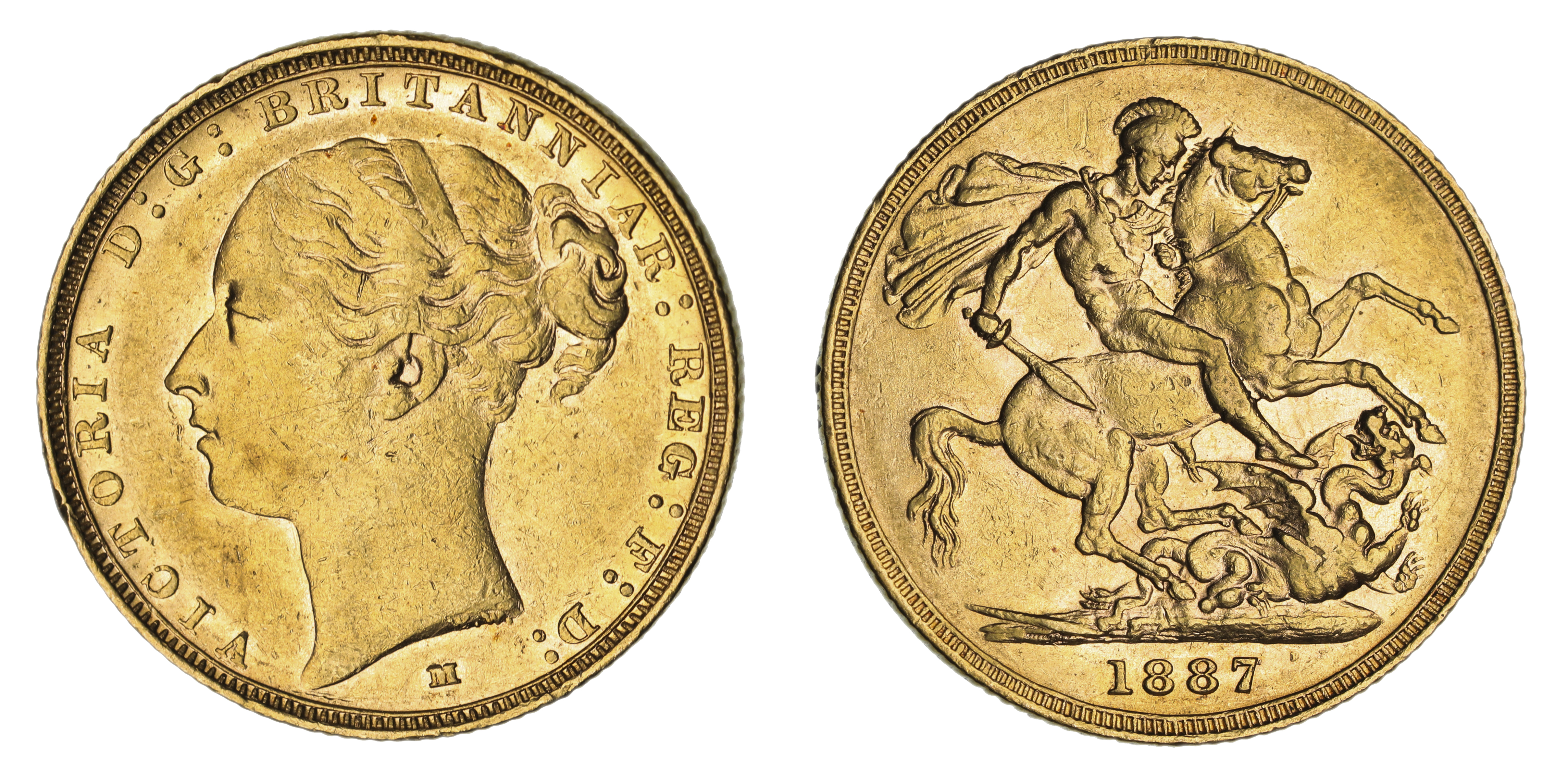 Victoria, St. George Reverse - Melbourne Mint - Young, Sovereign, 1887, gVF