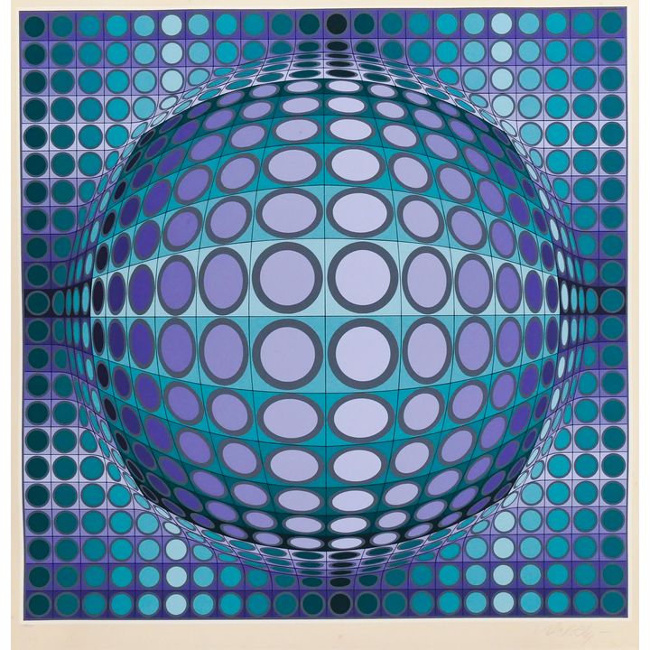 Victor Vasarely ''Viva'' (Purple/Green) S/N Serigraph 31''x30.5''