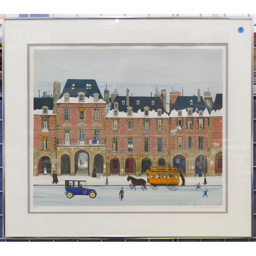 Michel Delacroix Winter Street Scene S/N Serigraph Framed 27'' x 31''