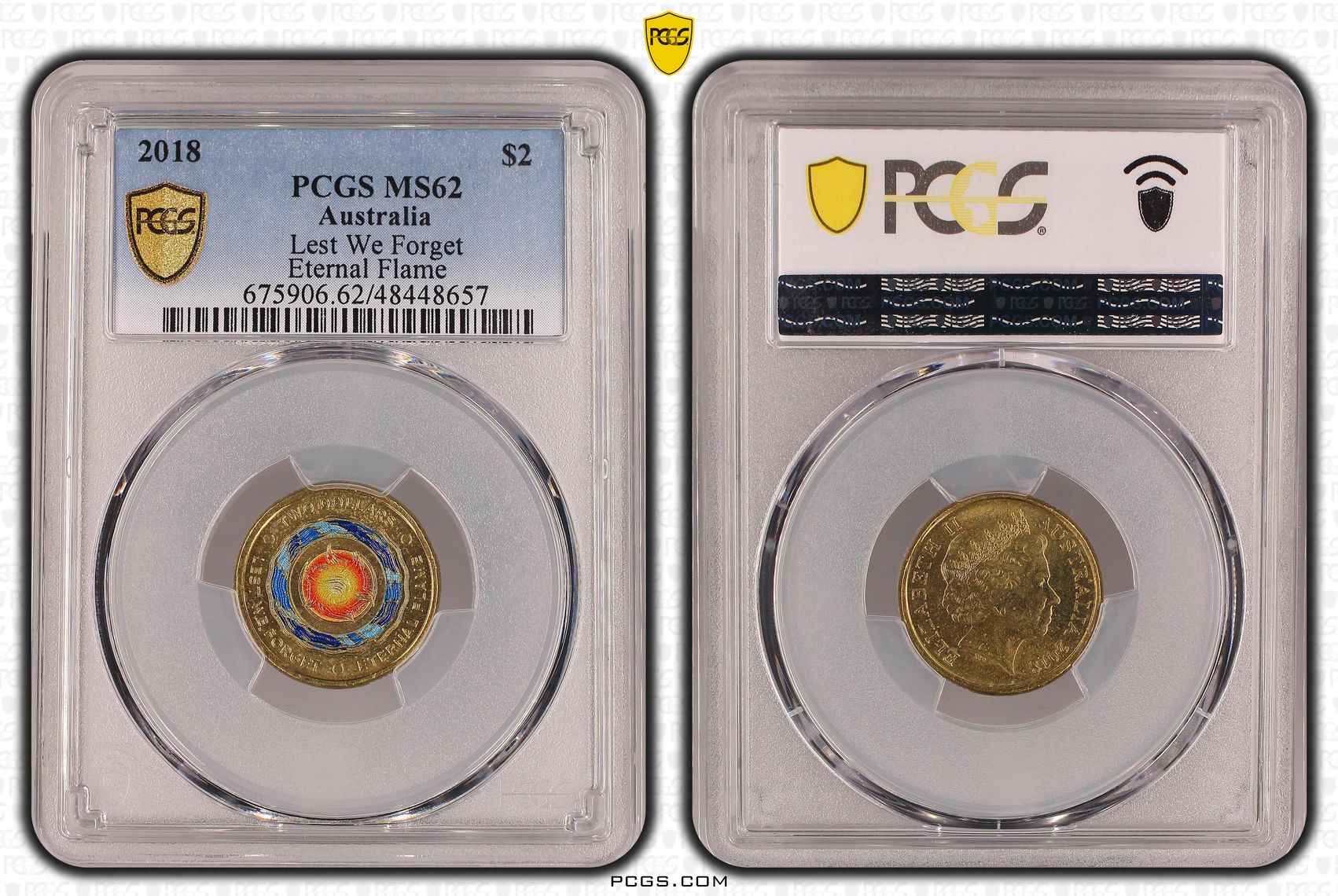 Elizabeth II, Lest We Forget - Eternal Flame, Two Dollar, 2018, PCGS MS62