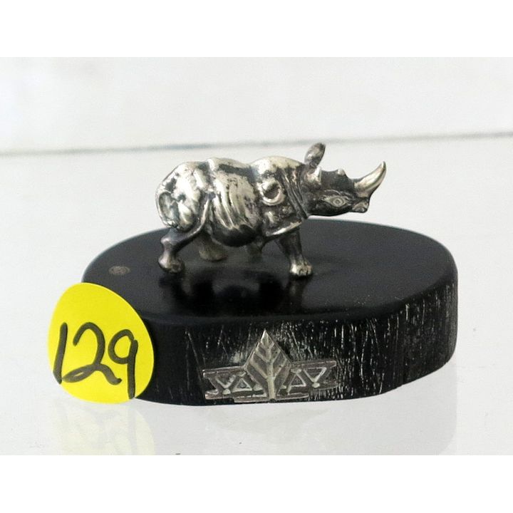 A BOXED STERLING SILVER SCULPTURE OF A BLACK RHINO, maker Patrick Mavros,
