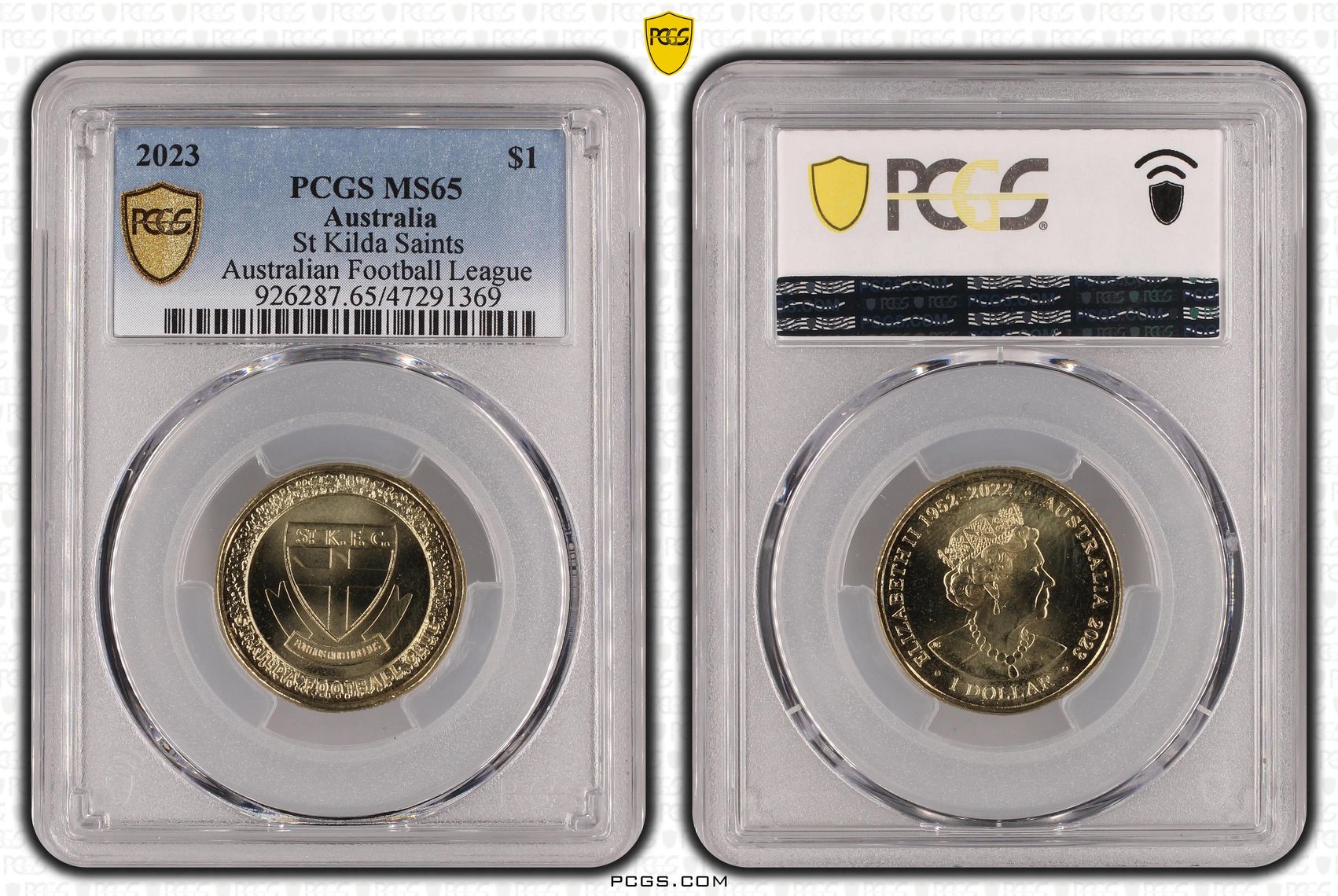Elizabeth II, AFL - St Kilda Saints, One Dollar, 2023, PCGS MS65