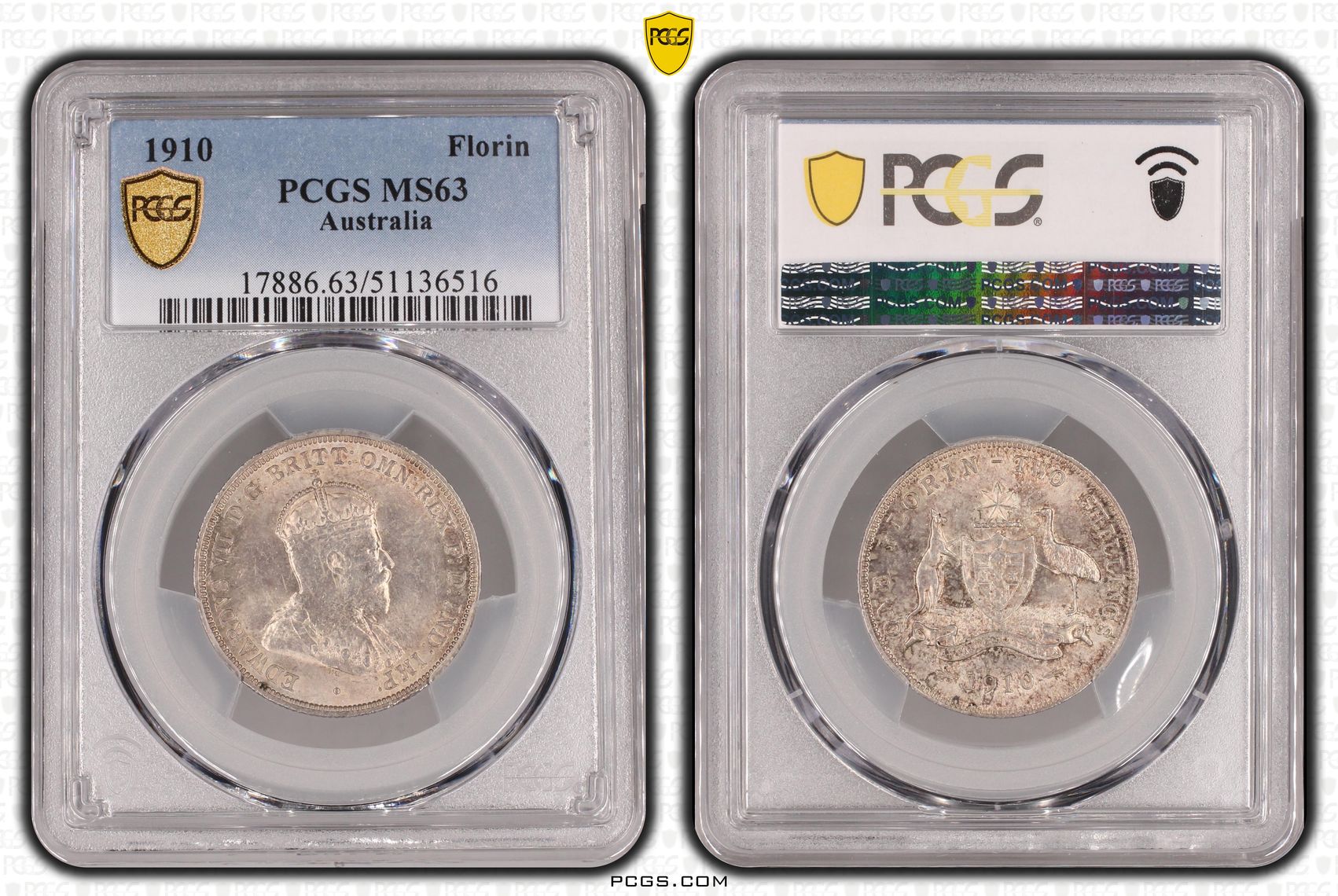 Edward VII, Florin, 1910, PCGS MS63