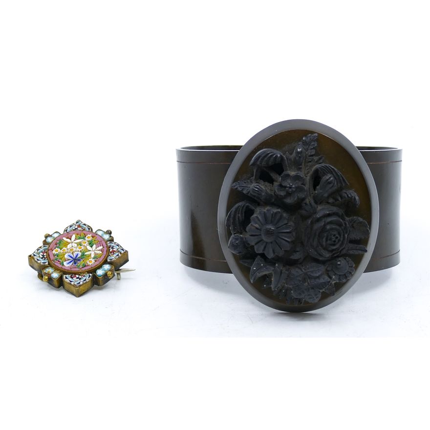 Box Victorian Gutta Percha Cuff Bracelet etc.