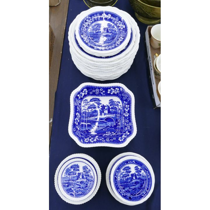 46pc Spode 'Spode's Tower' B&W Transferware Serving Pieces- some damage- 5'' to 11'' diameter