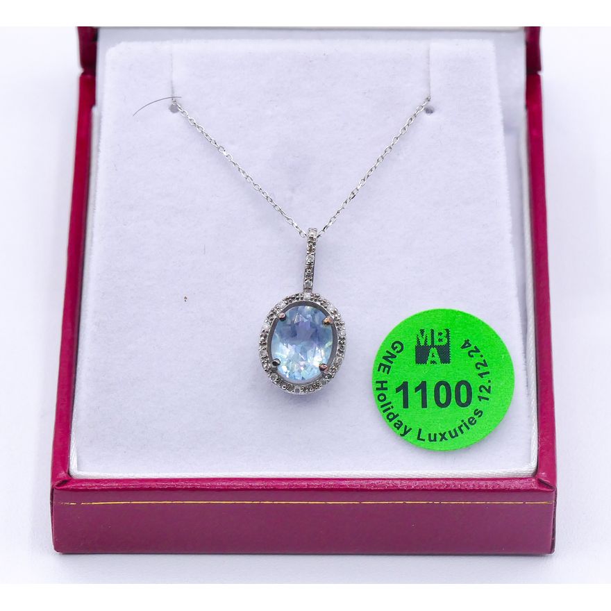 Ladies 18k/14k Blue Stone Pendant Necklace 18''