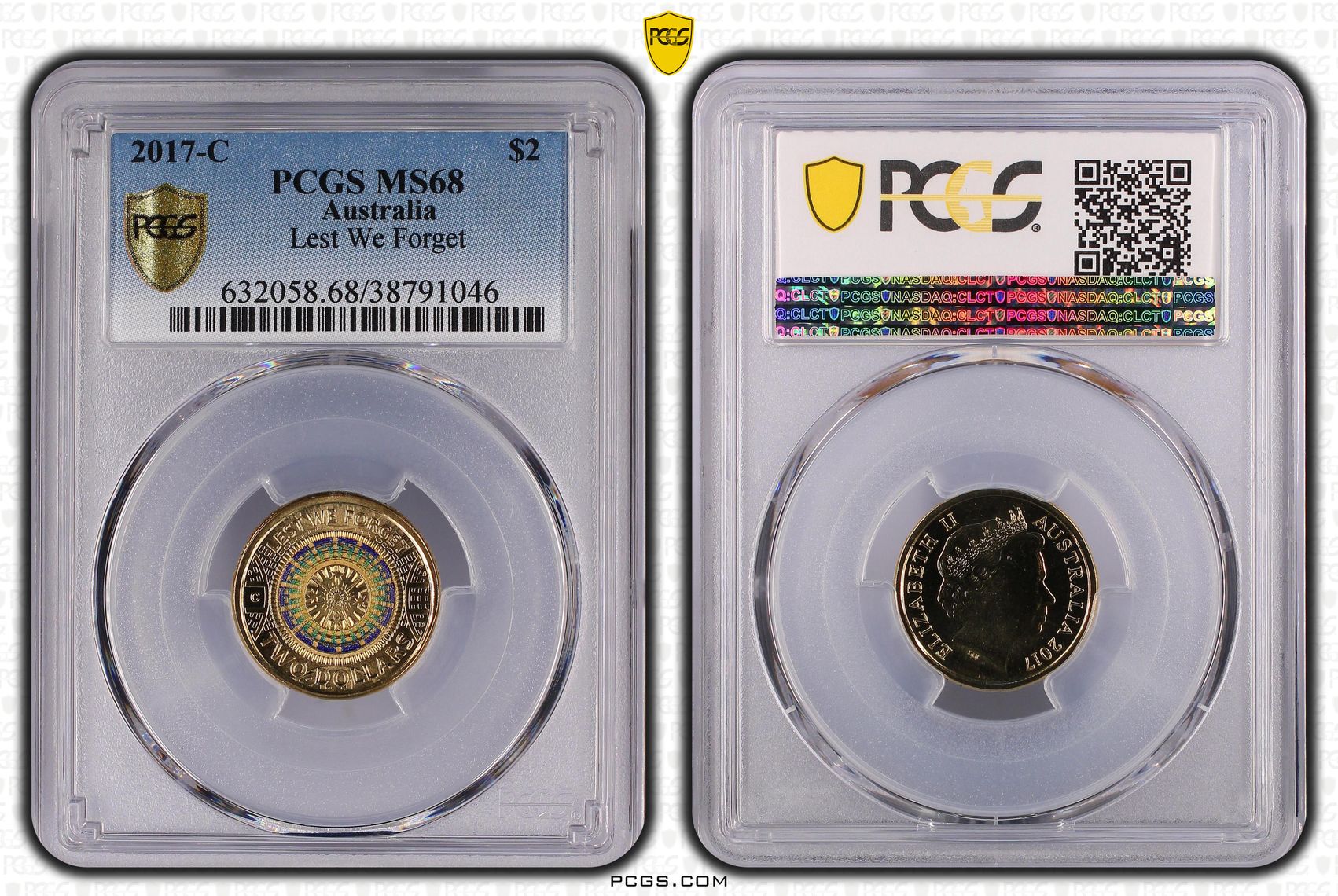 2017-C Australia Two Dollar, $2 Lest We Forget PCGS - MS68 -046