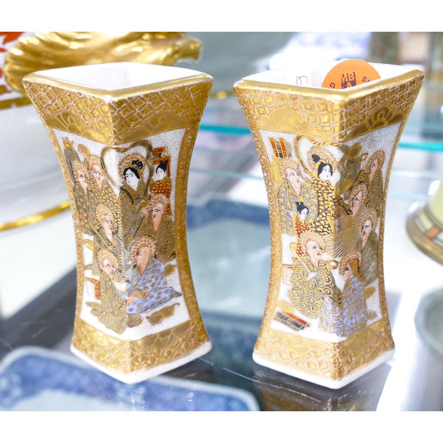 Pair Fine Japanese Satsuma Cabinet Vases 3.5''