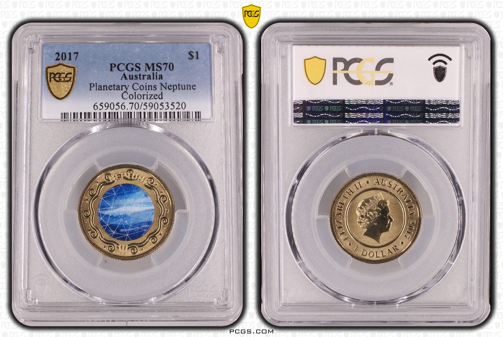 Planetary Coins Neptune Colorized, One Dollar, 2017, PCGS MS70