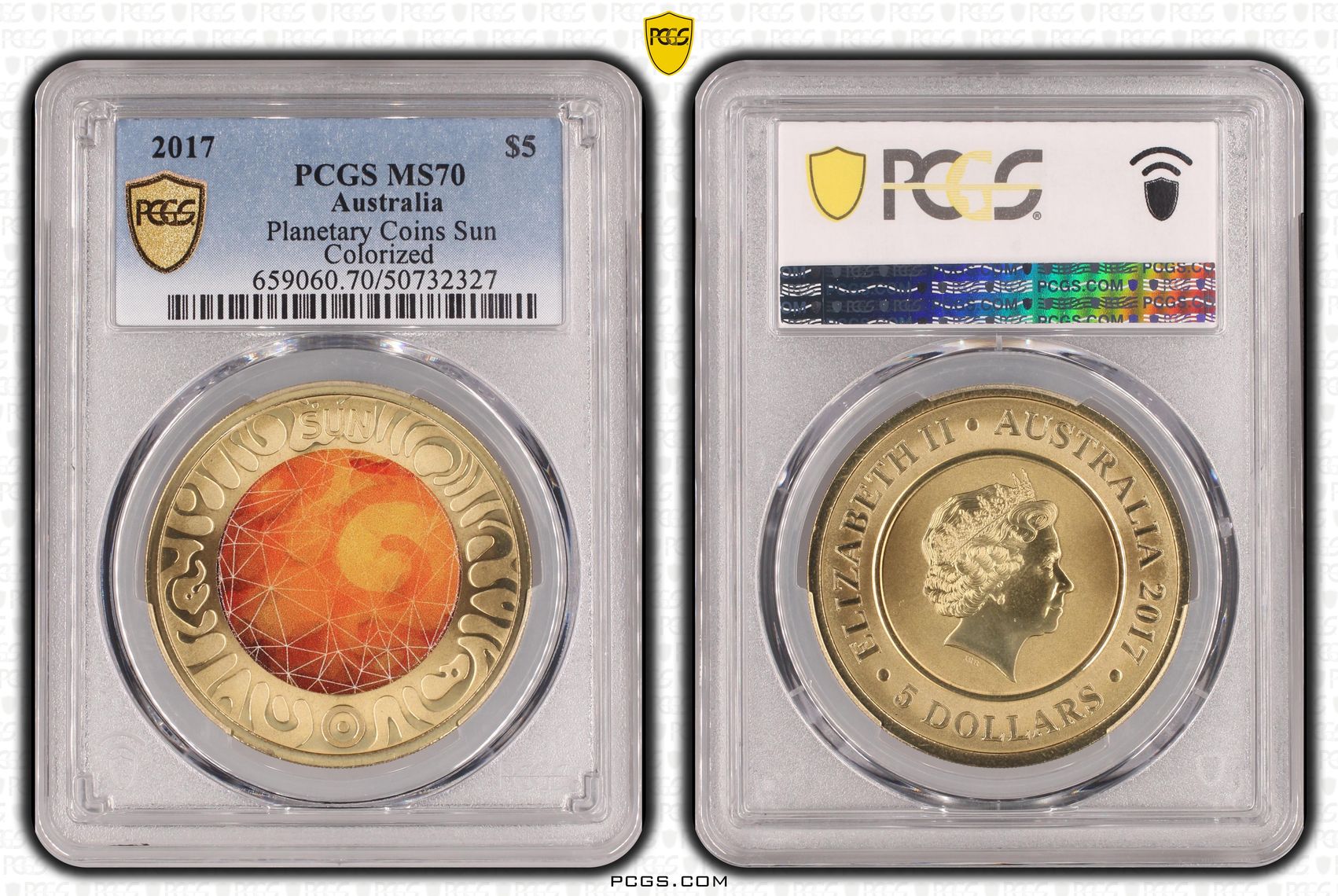 Planetary Coins Sun Colorized POP 8/0, Five Dollar, 2017, PCGS MS70