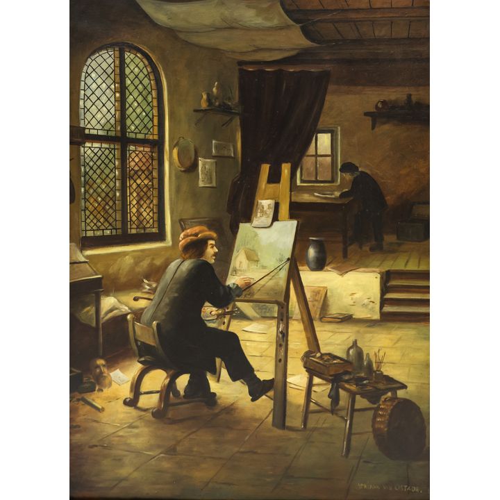 French School 19th Cent. ''Ostade in his Workshop'' Oil