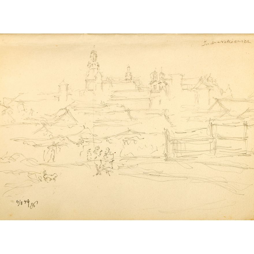 Józef Pieniążek | Panorama z kościołem, 1949 r.
