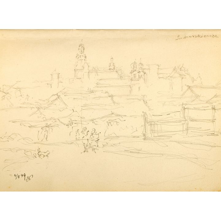 Józef Pieniążek | Panorama z kościołem, 1949 r.