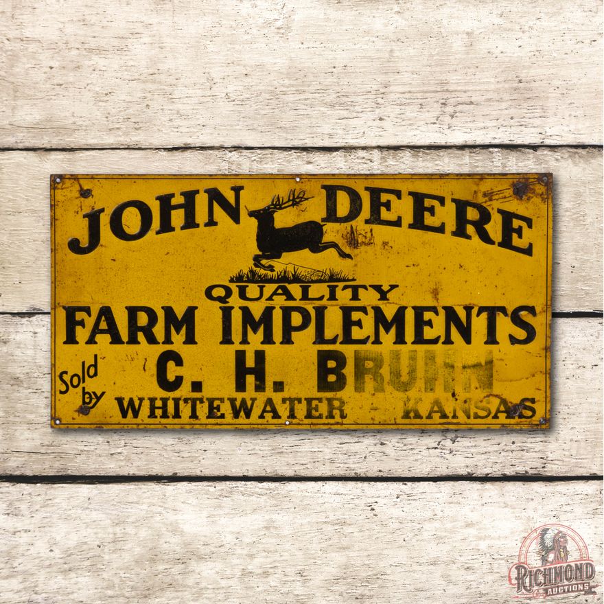 John Deere Leaping Deere Logo Kansas Single Sided Metal Sign TAC 7