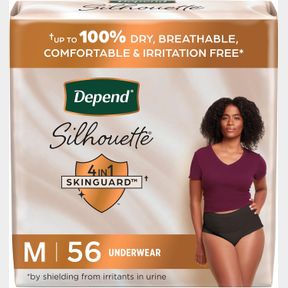 DEPEND SILHOUETTE BLADDER LEAK UNDERWEAR FOR WOMEN MAX ABSORBENCY MEDIUM BLACK 56 COUNT (2 PACKS OF 28) PACKAGING VARIES.