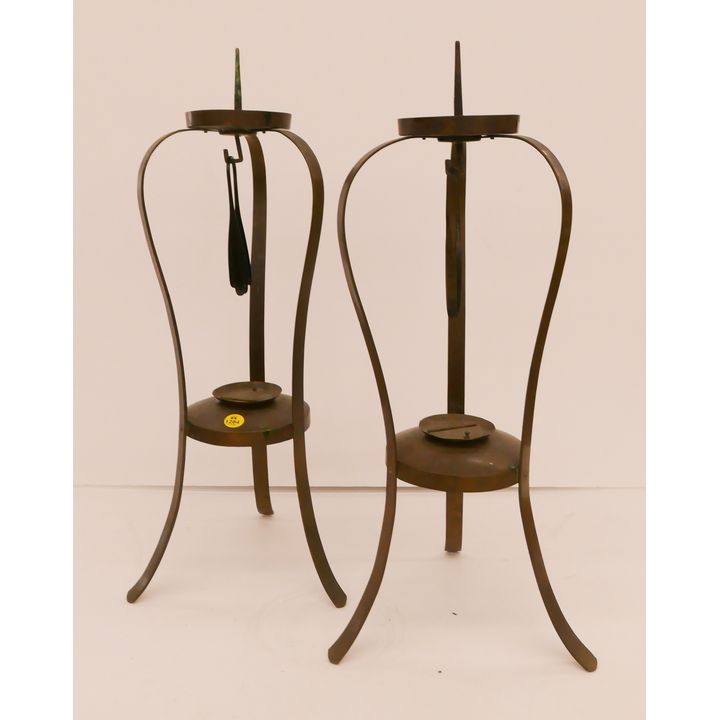 Pair Old Japanese Brass Pricket Candle Stands- 21''