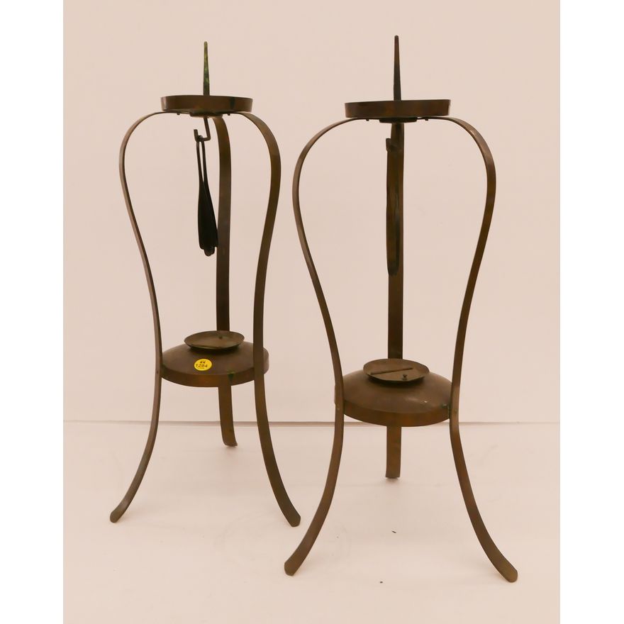 Pair Old Japanese Brass Pricket Candle Stands- 21''