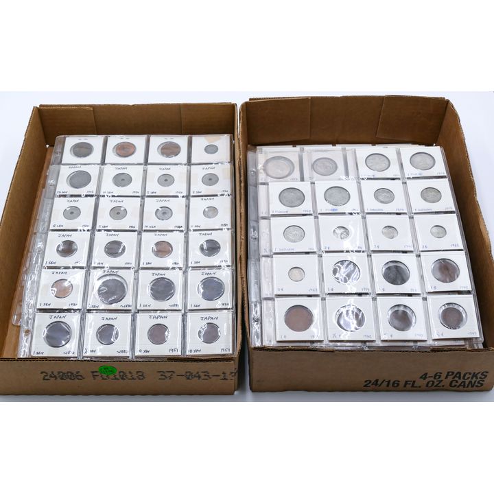 2 Boxes Collection of Old World Coins in Flips