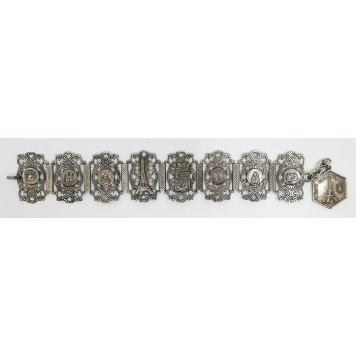 Vintage Eiffel Tower French Silver Souvenir Bracelet 7'' -