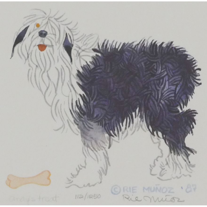 Rie Munoz "Andy's Treat" 1987 Signed Print 10.5" x 10.75" Sheet. Loose, Matted.
