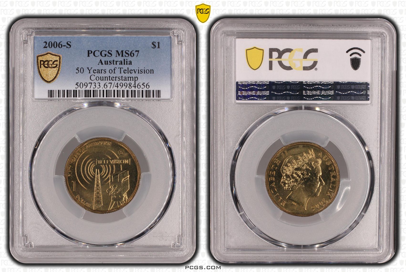 50 Years of Television Counterstamp , One Dollar, 2006-S, PCGS MS67