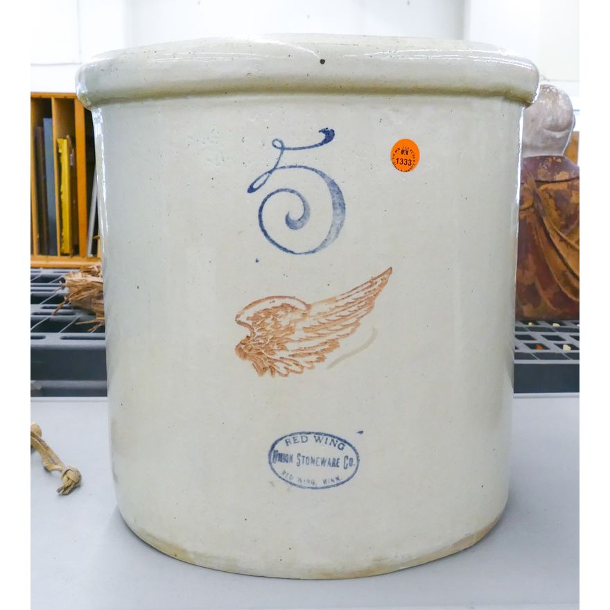 Antique Red Wing 5 Gallon Stoneware Crock 13''