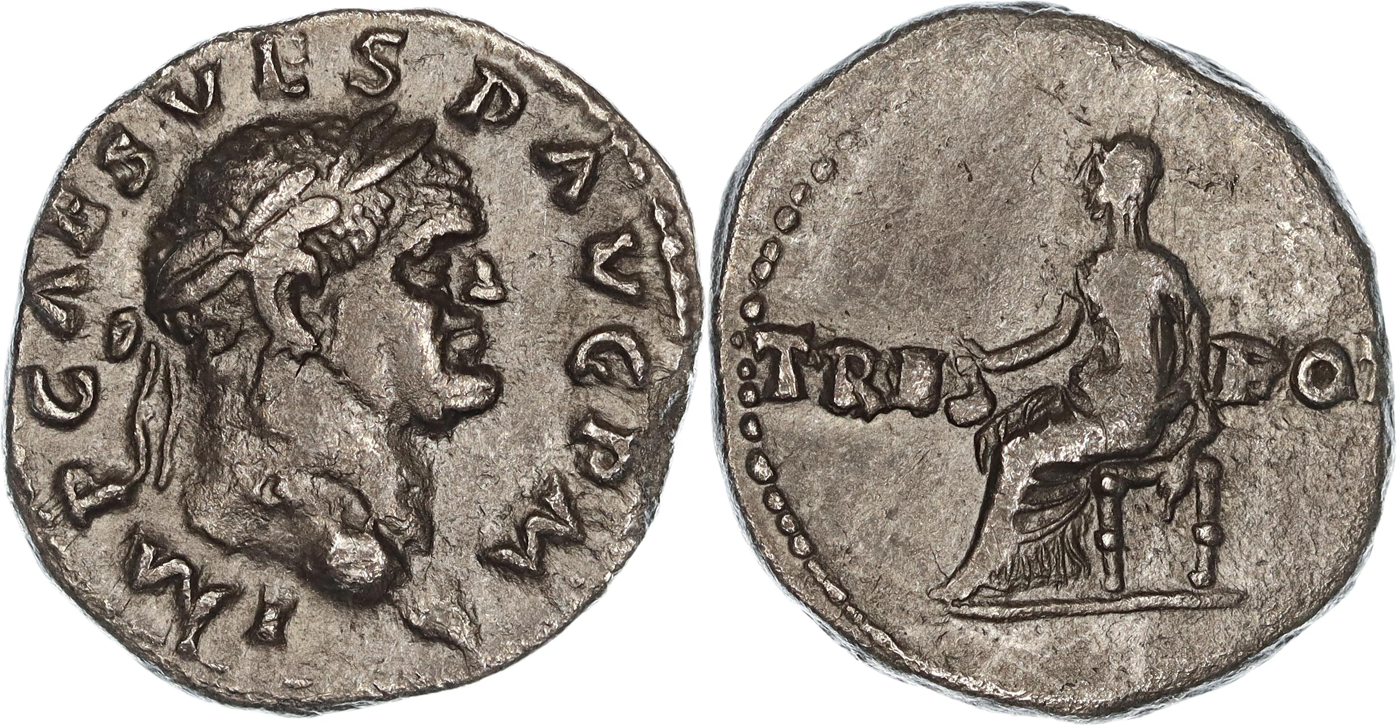 Roman Empire, Vespasian, Silver Denarius, 71 AD, nVF