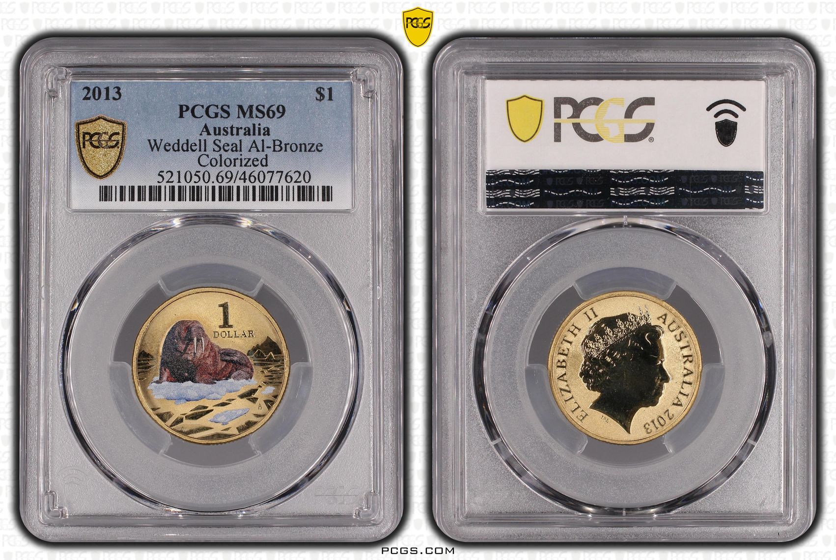 2013 Australia One Dollar, $1 Weddell Seal Al-Bronze PCGS - MS69 POP 3/0 -620