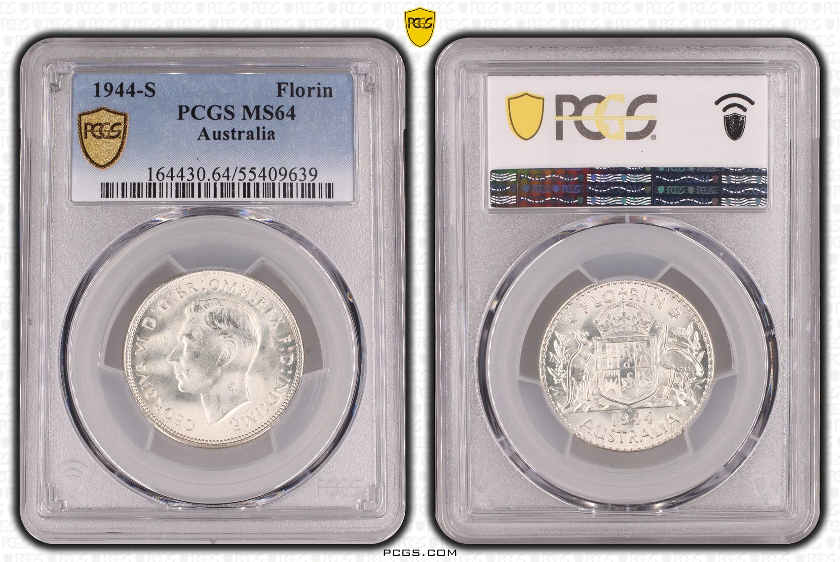 George VI, Florin, 1944-S, PCGS MS64