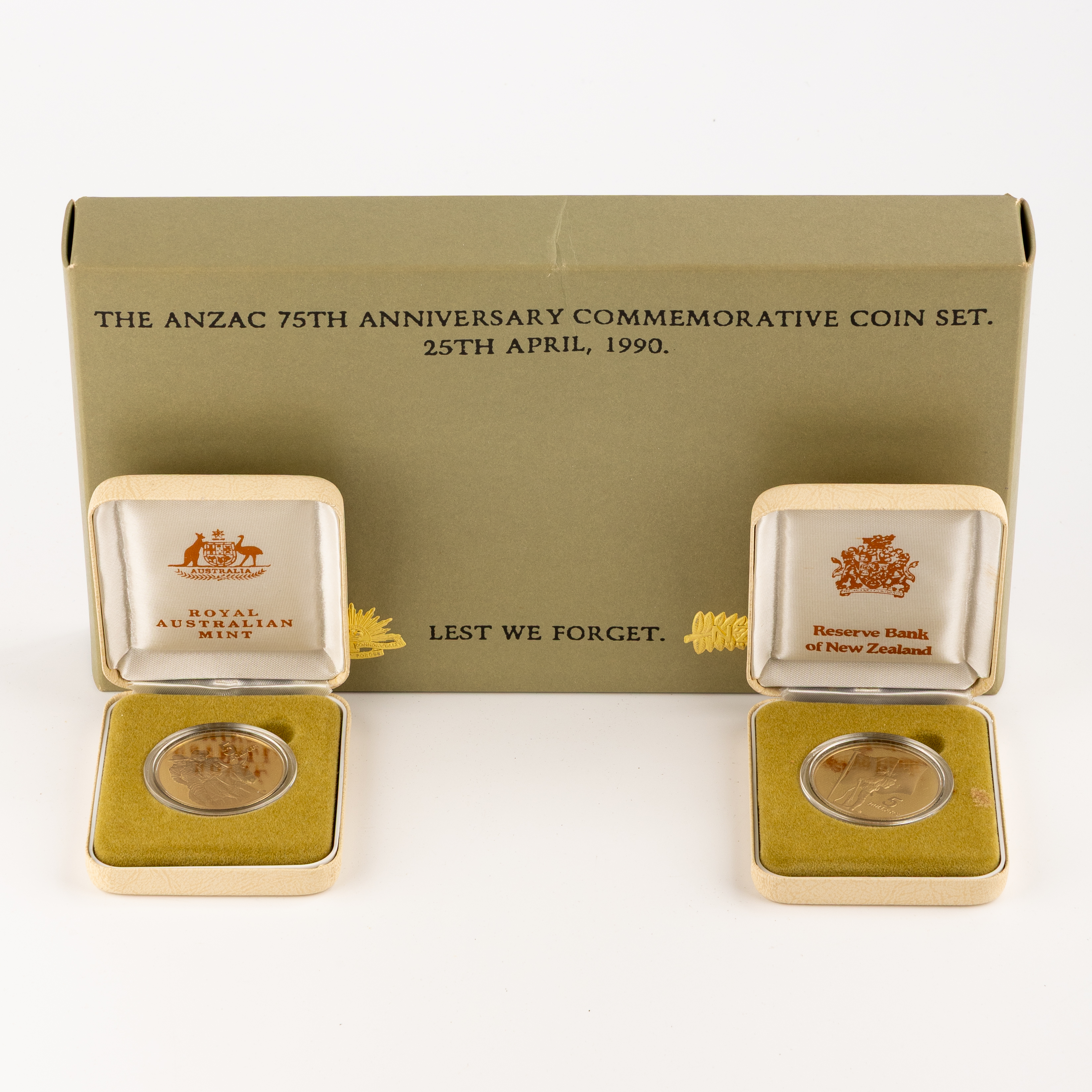Elizabeth II, RAM - The ANZAC 75TH Anniversary Commemorative Coin Set, Five Dollars, 1990, FDC