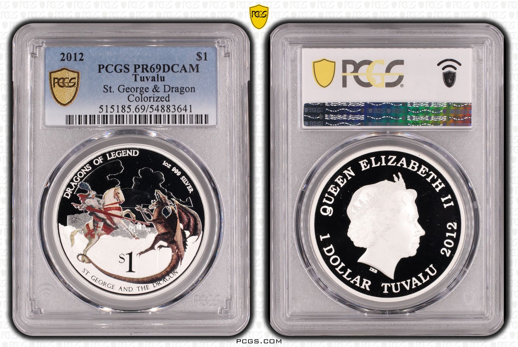 267 · Tuvalu, St. George & Dragon Colorized, One Dollar, 2012, PCGS PR69DCAM