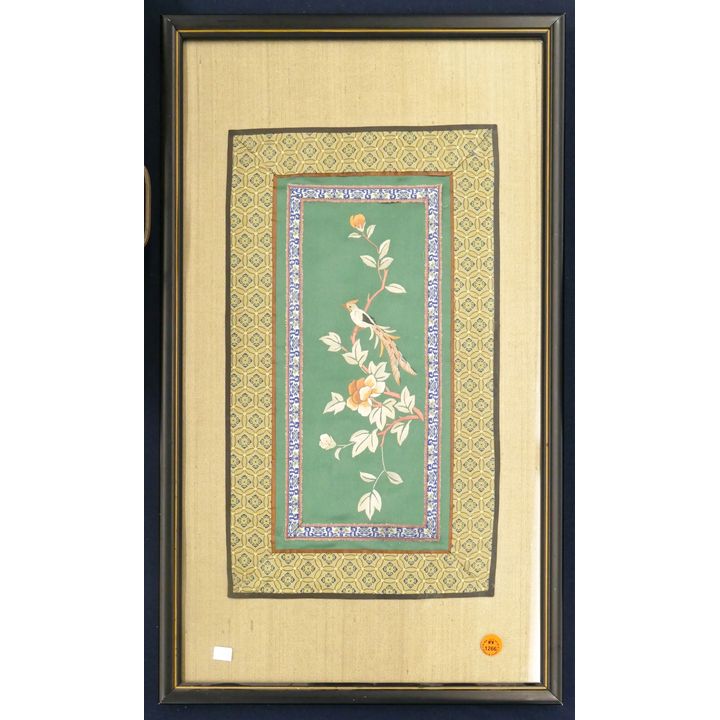 Chinese Silk Embroidered Panel Framed 24''x14''