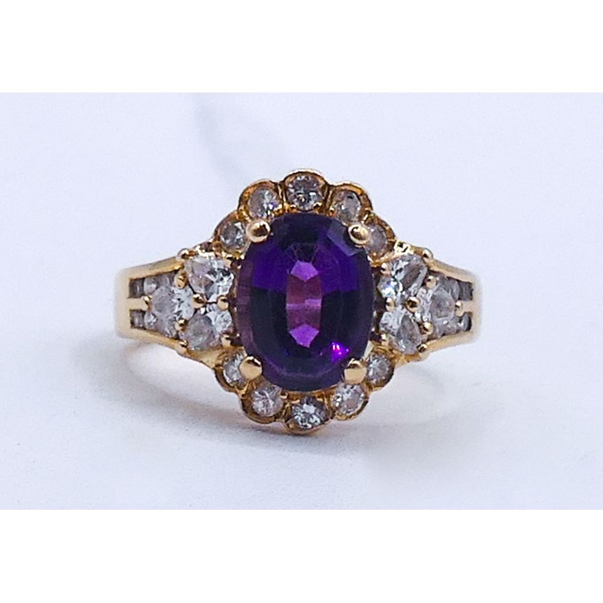 Ladies 14k Amethyst & Diamond Ring Size 5.5 - 4.6 Grams