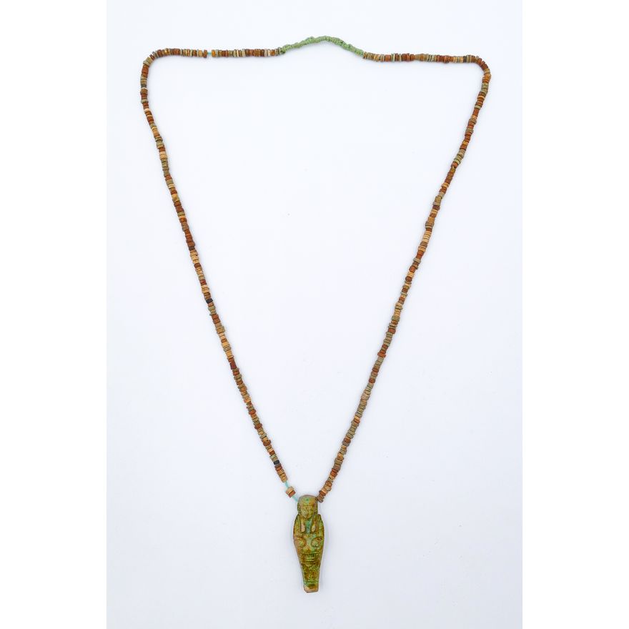 Ancient Egyptian Faience Bead Ushabti Pendant Necklace 28''
