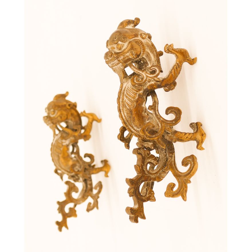 Pair Chinese Qing Bronze Dragon Handles