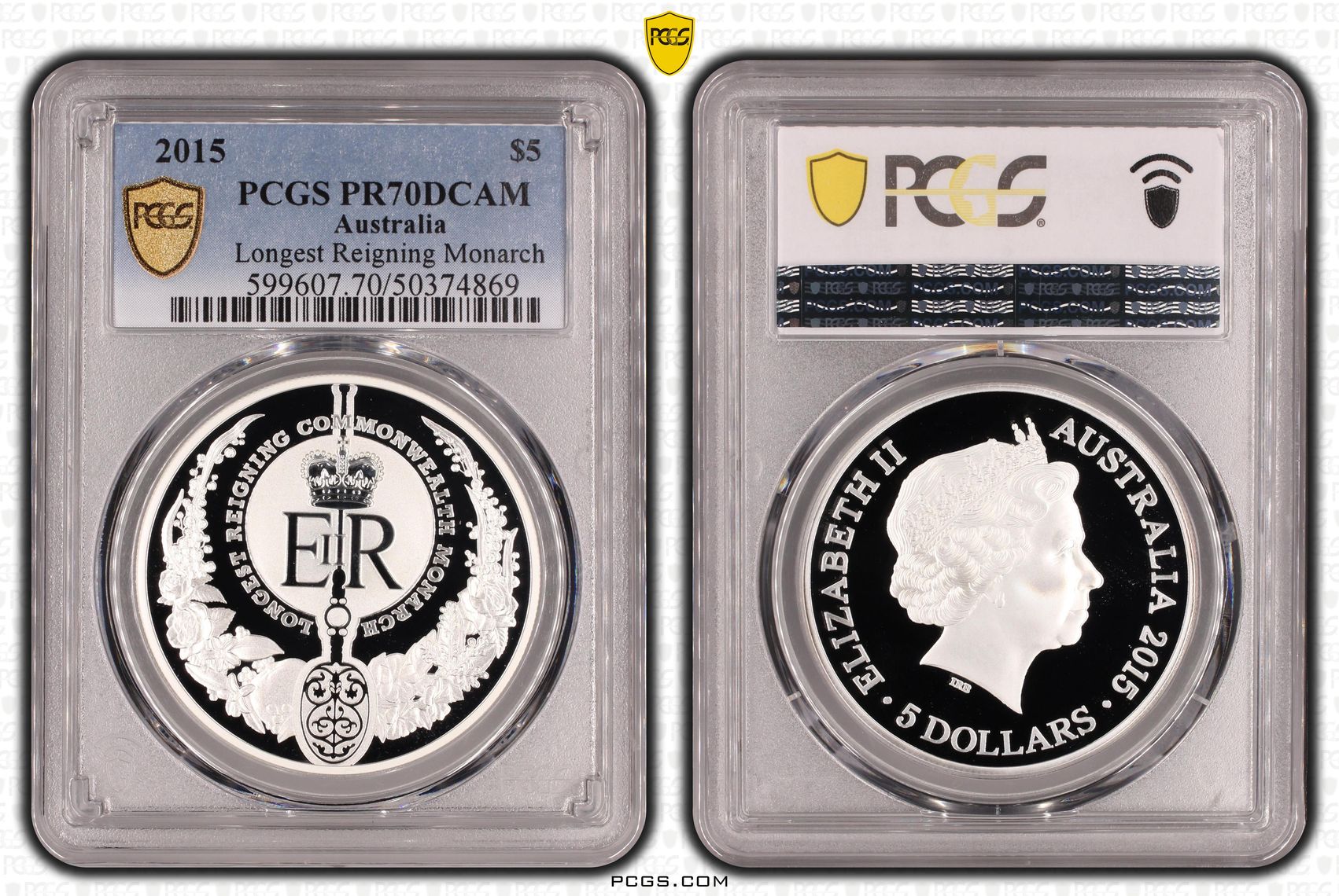 Longest Reigning Monarch POP 1/0, 1oz Silver, Five Dollar, 2015, PCGS PR70DCAM