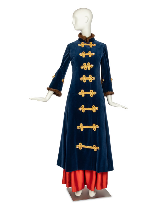 Bill Blass for Maurice Rentner Blue Velvet Coat with Sable Trim, 1968