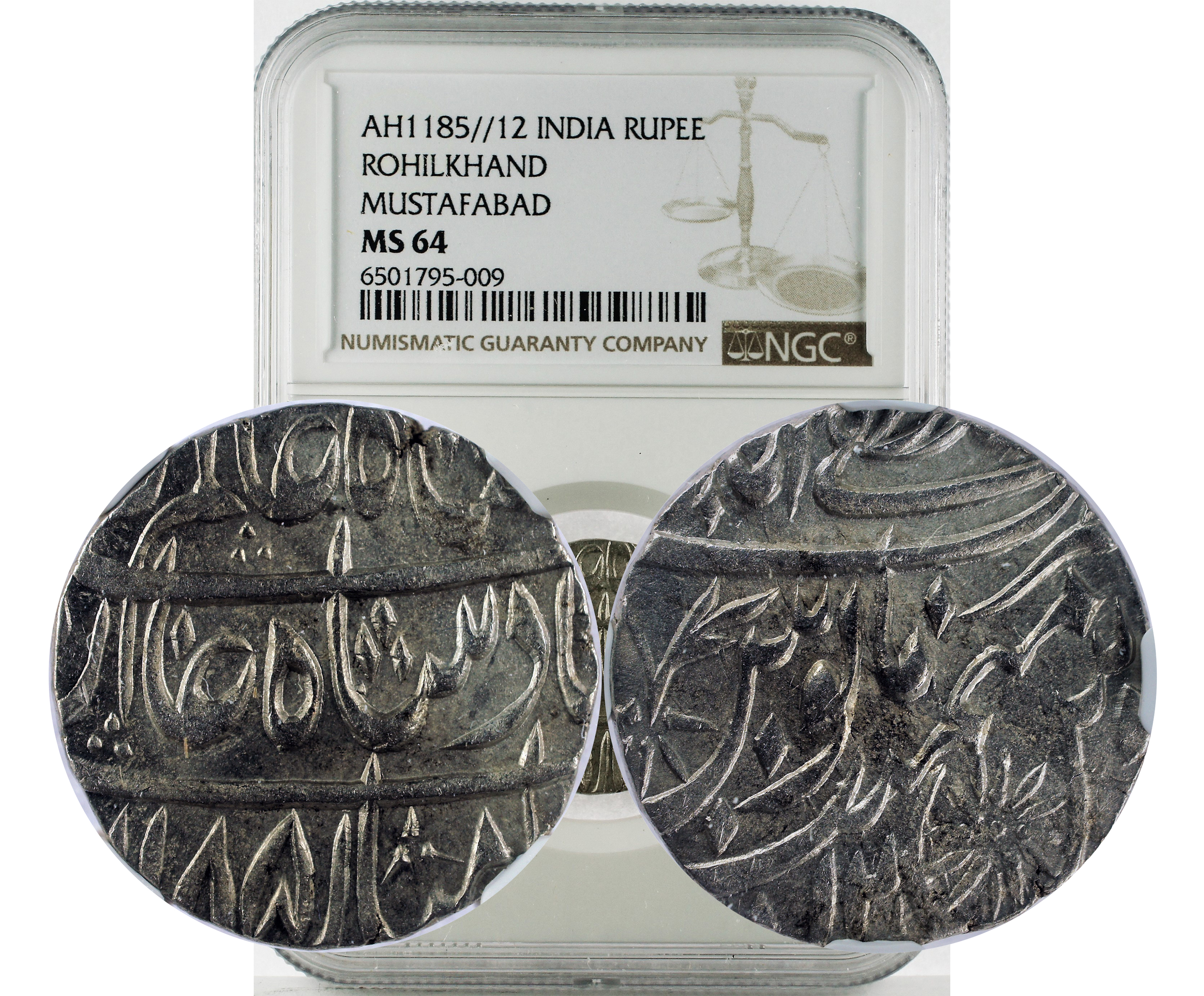 AH1185//12 INDIA ROHILKHAND MUSTAFABAD RUPEE MS 64