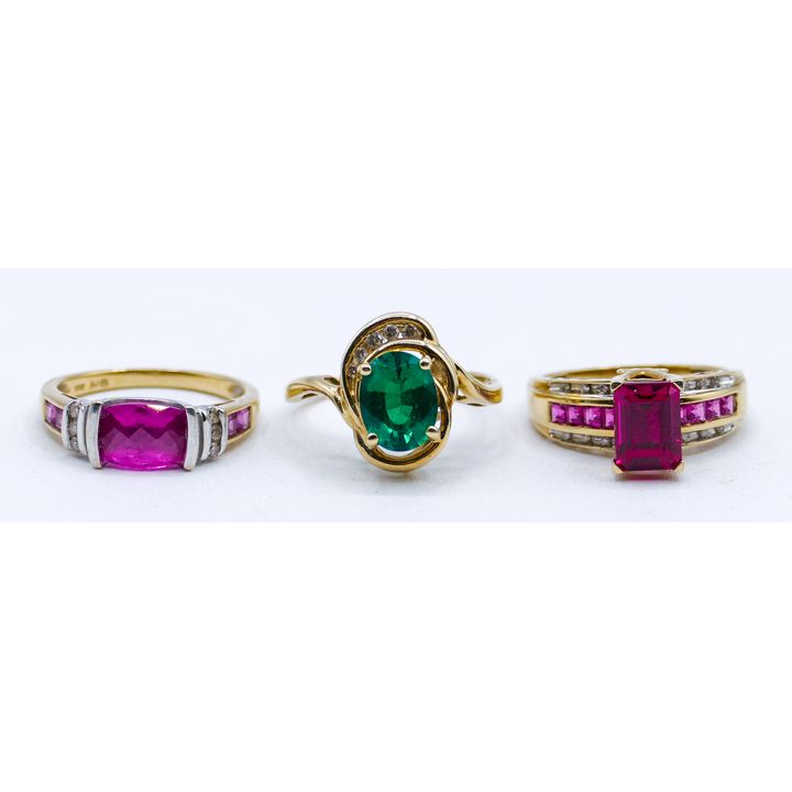 Box 3pc Ladies 10k Colored Stone Rings Size 7-8 - 10 Grams TW