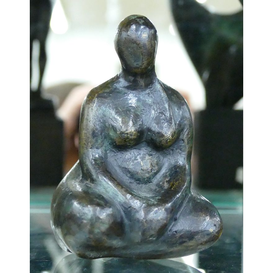 Modern Small Bronze Seated Woman Sculpture 3.5'' - Initialed RS
