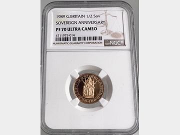 1989 ELIZABETH II 'TUDOR ROSE' PROOF GOLD HALF SOVEREIGN PF70 UCAM TOP POP!