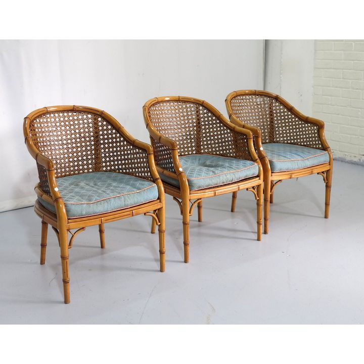 SET OF 3 SIMULATED BAMBOO AND RATTAN TUB CHAIRS