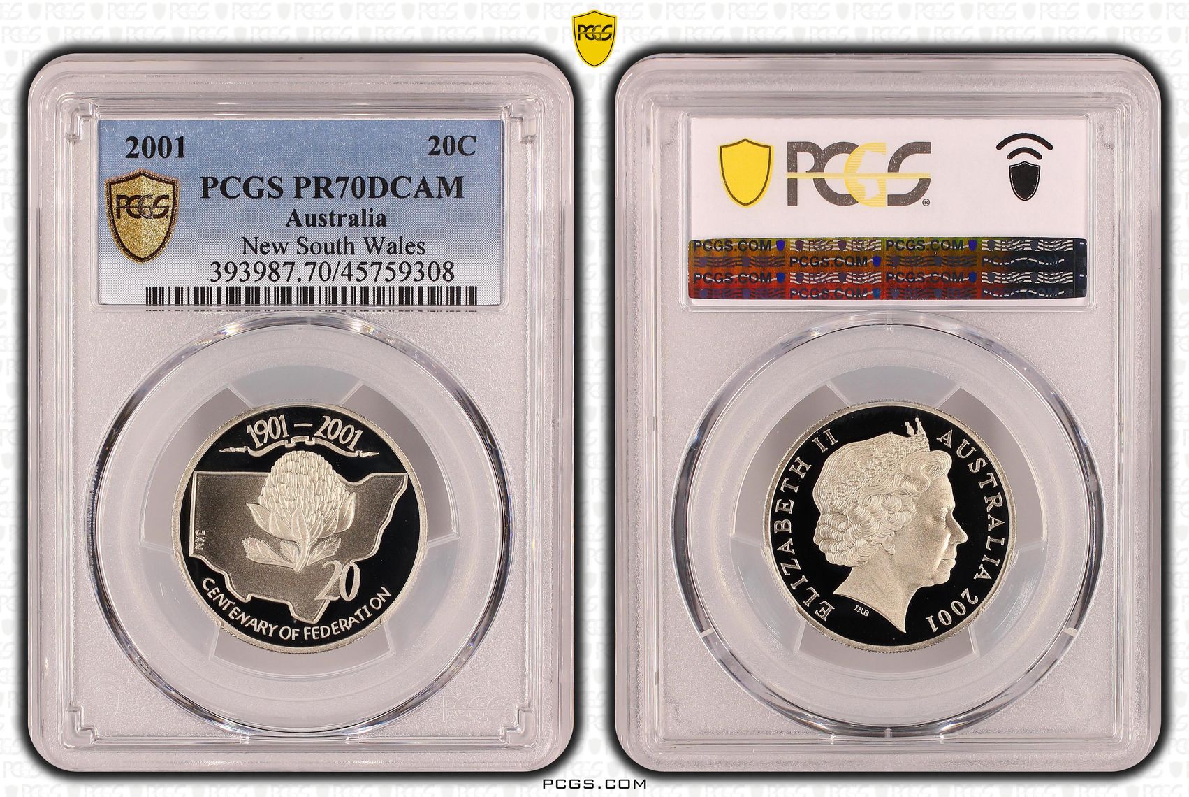 New South Wales, Top pop, Twenty Cent, 2001, PCGS PR70DCAM