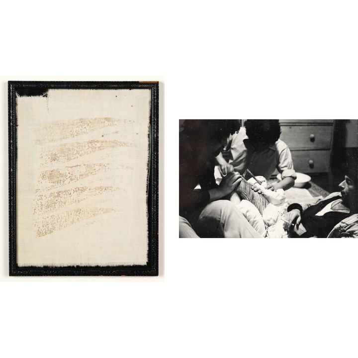Original print on cotton taken from the tattooed leg of Tony Fomison 6.6.79