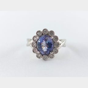 PRINCESS DIANA STYLE RING WITH 2.204CTS TANZANITE AND DIAMONDS COLOUR H/I CLARITY VS/SI IN 18CT WHITE GOLD RING